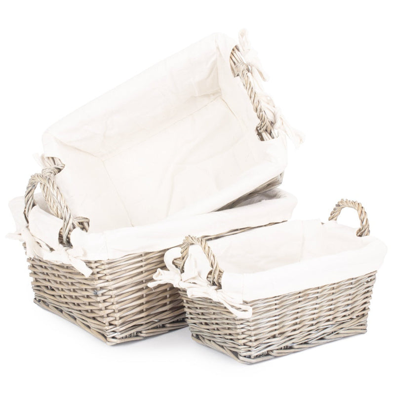 Antique Wash Wicker Handled Lined Storage Basket-0