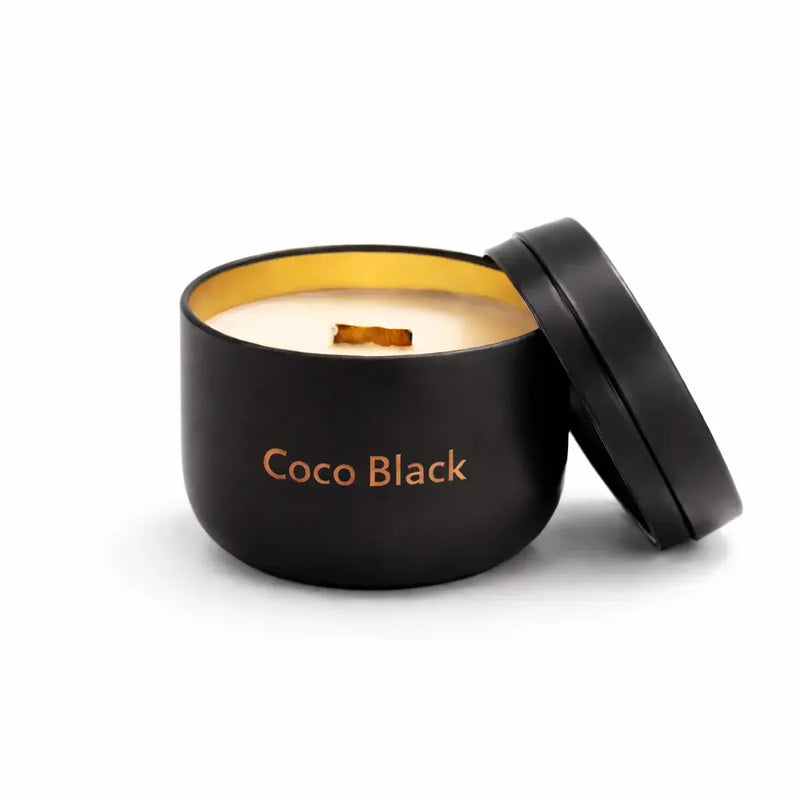 Coco Black – Kokoswachs-Kerze mit Holzdocht in der Dose (100g)-0