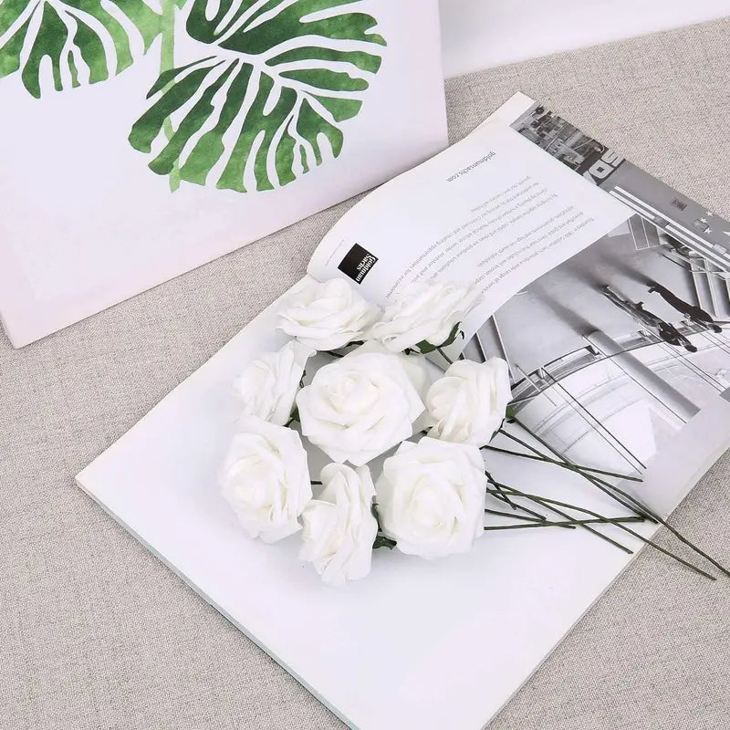 50-Piece Realistic Foam Rose Wedding Set - White Artificial Flowers-1