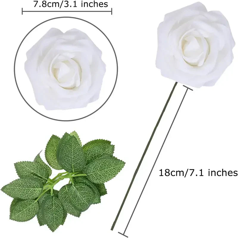 50-Piece Realistic Foam Rose Wedding Set - White Artificial Flowers-2