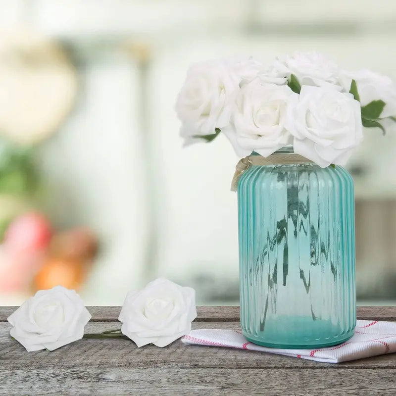 50-Piece Realistic Foam Rose Wedding Set - White Artificial Flowers-3