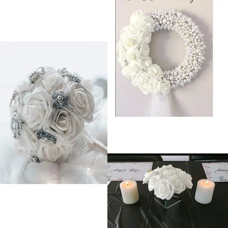 50-Piece Realistic Foam Rose Wedding Set - White Artificial Flowers-4