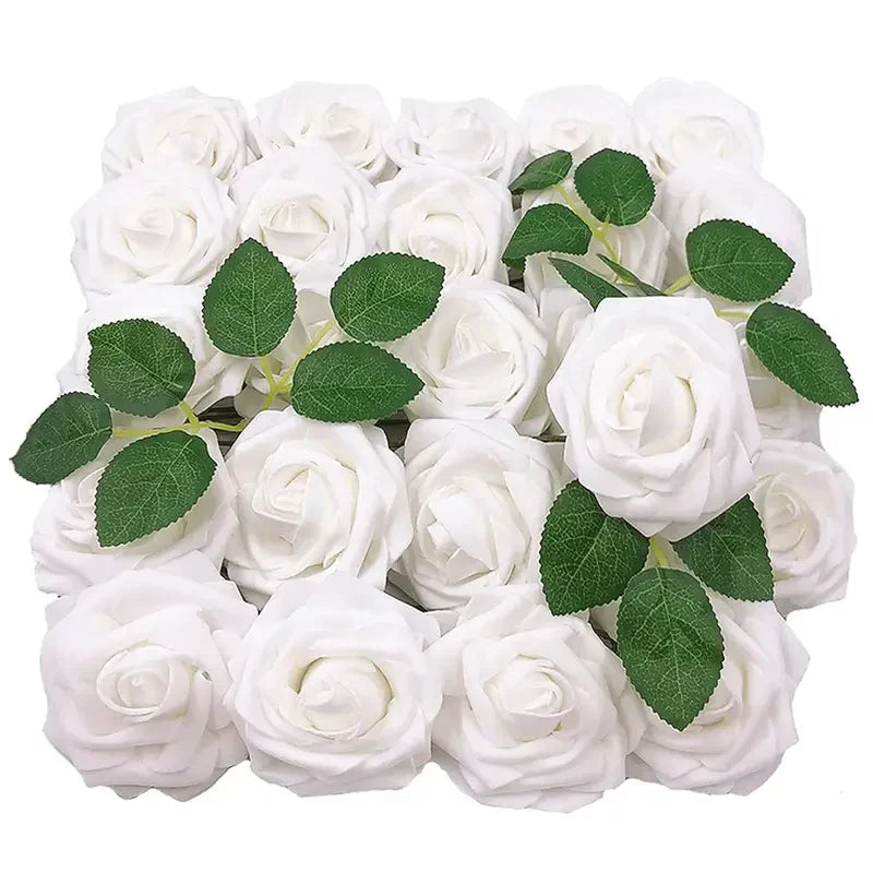 50-Piece Realistic Foam Rose Wedding Set - White Artificial Flowers-0