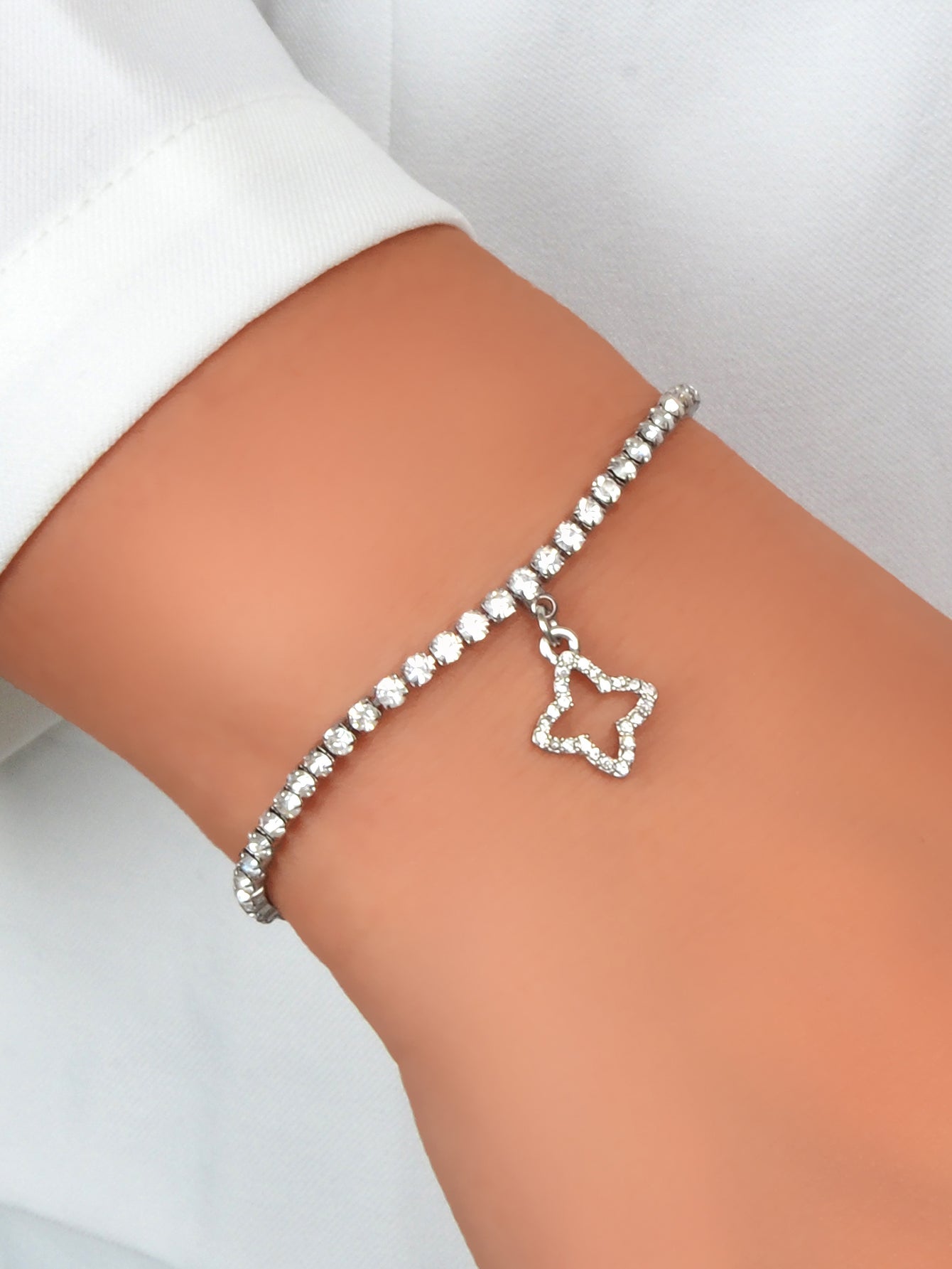 Luxury Full Rhinestone Flower Charm Silver Bracelet Perfect Wedding Gift Jewelry-0