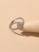 Luxurious Rhinestone Silver Crown Shape Finger Ring Anniversary Wedding Jewelry-0