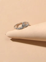 Luxurious Rhinestone Silver Crown Shape Finger Ring Anniversary Wedding Jewelry-4