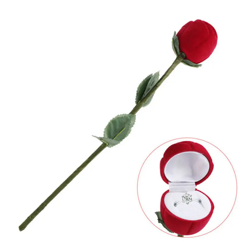 3D Red Rose Jewelry Box Wedding Ring Gift Case-3