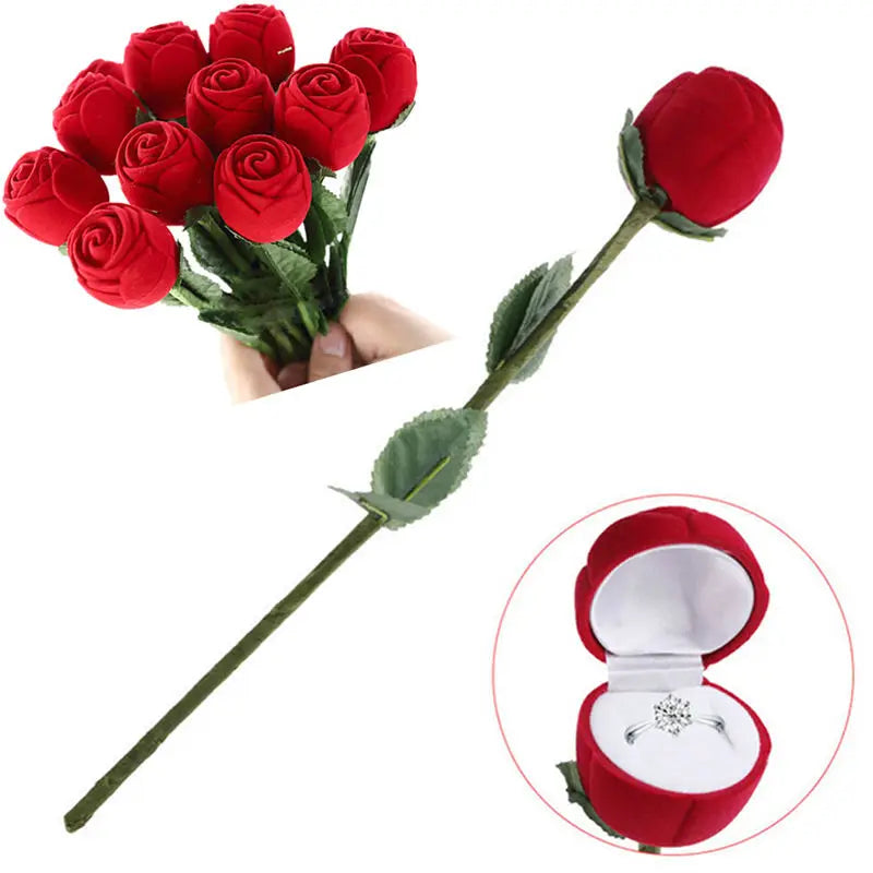 3D Red Rose Jewelry Box Wedding Ring Gift Case-1