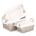 Antique Wash Wicker Handled Lined Storage Basket-0
